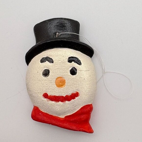 Vintage Snowman Head Christmas Tree Ornament Hand Painted with Top Hat Red Scarf - Picture 5 of 6